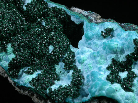 Malachite on Chrysocolla from L'Etoile du Congo Mine, Lubumbashi, Katanga Copperbelt, Haut-Katanga Province, Democratic Republic of the Congo