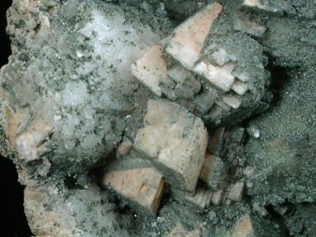 Albite var. Pericline coated with Chlorite coating from Warren Brothers Quarry, Acushnet, Bristol County, Massachusetts