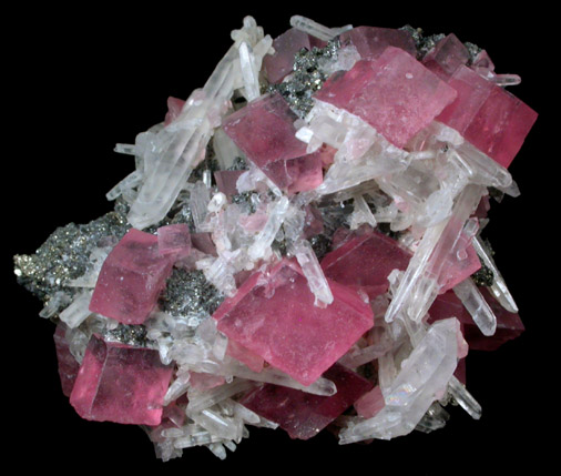 Rhodochrosite with Quartz and Pyrite from Sweet Home Mine, Hedgehog Pocket, Main Stope Drift, Buckskin Gulch, Alma District, Park County, Colorado