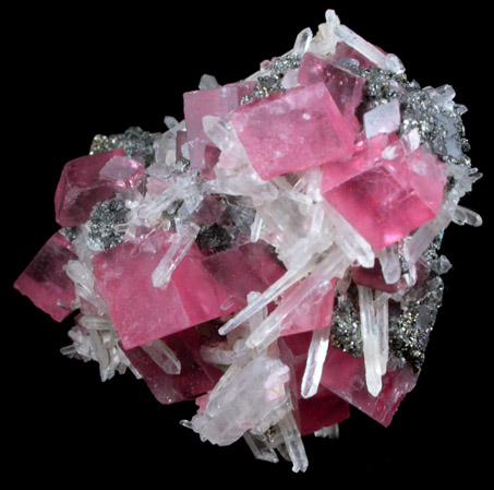 Rhodochrosite with Quartz and Pyrite from Sweet Home Mine, Hedgehog Pocket, Main Stope Drift, Buckskin Gulch, Alma District, Park County, Colorado