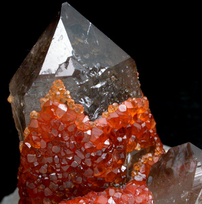 Spessartine Garnet on Smoky Quartz from Tongbei-Yunling District, Fujian Province, China