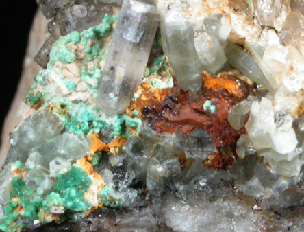 Topaz, Quartz, Chalcosiderite var. Alumo-Chalcosiderite from Schneckenstein Cliff, Kielberg Mountain, Vogtland, Saxony, Germany (Type Locality for Alumo-Chalcosiderite)