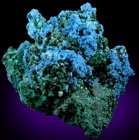 Shattuckite with Malachite from Shattuck Mine, Bisbee, Warren District, Cochise County, Arizona (Type Locality for Shattuckite)