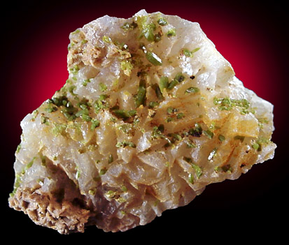 Pyromorphite on Quartz from Brookdale Mine, Phoenixville, Pennsylvania