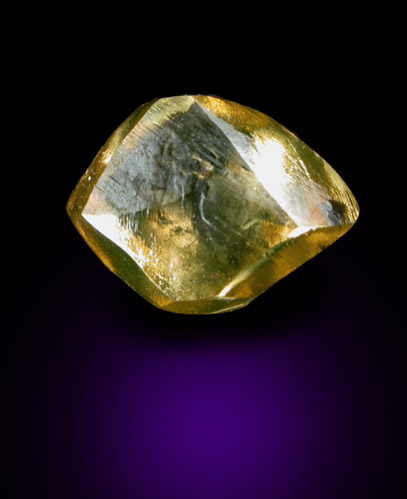 Diamond (0.96 carat golden-yellow dodecahedral crystal) from Kimberley Mine, Northern Cape Province, South Africa