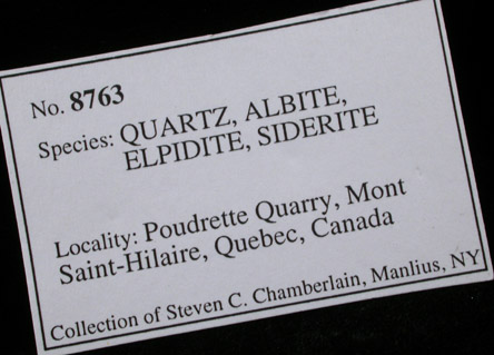 Elpidite pseudomorphs after Serandite with Albite, Siderite, Quartz from Poudrette Quarry, Mont Saint-Hilaire, Qubec, Canada