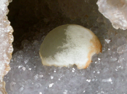 Fluorite (rare botryoidal form) in Quartz Geode from Tekhdi, Madhya Pradesh, India