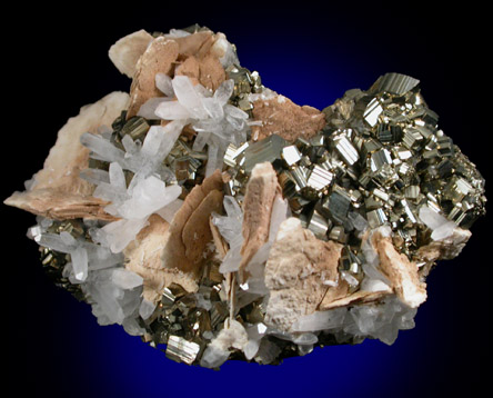 Pyrite, Quartz, Calcite from Pachapaqui Mine, Bolognesi Province, Ancash Department, Peru