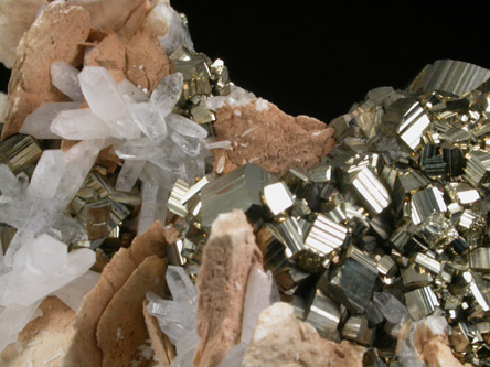 Pyrite, Quartz, Calcite from Pachapaqui Mine, Bolognesi Province, Ancash Department, Peru
