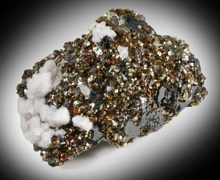 Pyrite over Sphalerite with Calcite from Naica District, Saucillo, Chihuahua, Mexico