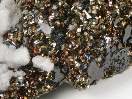 Pyrite over Sphalerite with Calcite from Naica District, Saucillo, Chihuahua, Mexico