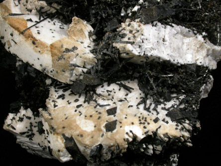 Aegirine, Arfvedsonite on Sanidine from De-Mix Quarry, Mont Saint-Hilaire, Qubec, Canada