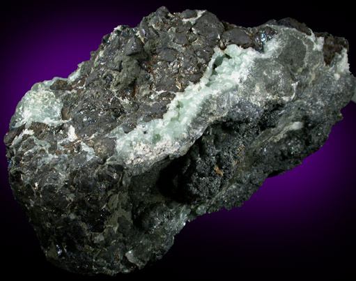 Bornite, Prehnite, Sphalerite, Actinolite var. Byssolite from Fairfax Quarry, 6.4 km west of Centreville, Fairfax County, Virginia