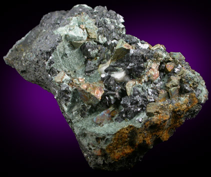 Pyrite, Magnetite, Chalcopyrite, Actinolite var. Byssolite from French Creek Iron Mines, St. Peters, Chester County, Pennsylvania