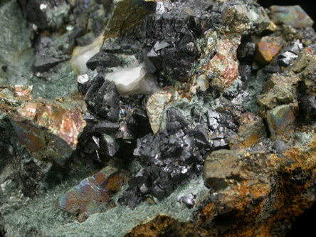 Pyrite, Magnetite, Chalcopyrite, Actinolite var. Byssolite from French Creek Iron Mines, St. Peters, Chester County, Pennsylvania