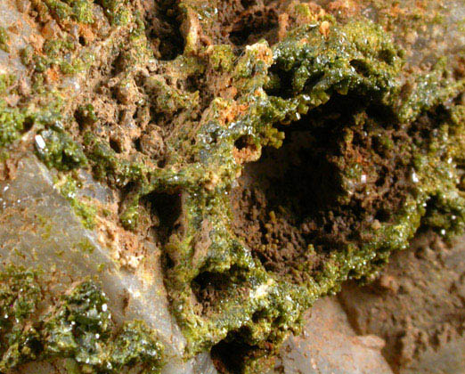 Pyromorphite on Quartz from Wheatley Mine, Phoenixville, Chester County, Pennsylvania