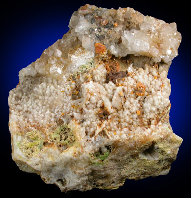 Wulfenite on Quartz with Pyromorphite from Manhan Lead Mines, Loudville District, 3 km northwest of Easthampton, Hampshire County, Massachusetts