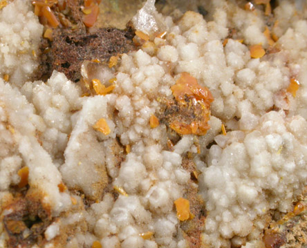 Wulfenite on Quartz with Pyromorphite from Manhan Lead Mines, Loudville District, 3 km northwest of Easthampton, Hampshire County, Massachusetts