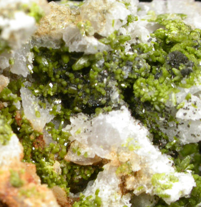 Pyromorphite on Quartz from Allah Cooper (Valcooper) Mine, Contrary Creek District, near Mineral, Louisa County, Virginia