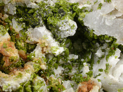 Pyromorphite on Quartz from Allah Cooper (Valcooper) Mine, Contrary Creek District, near Mineral, Louisa County, Virginia