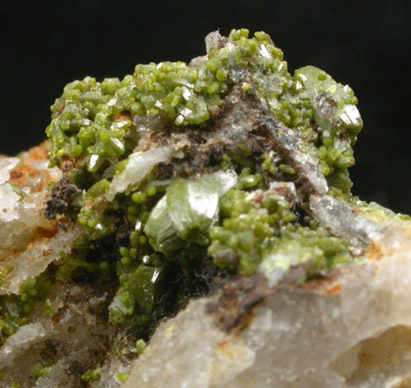 Pyromorphite on Quartz from Allah Cooper (Valcooper) Mine, Contrary Creek District, near Mineral, Louisa County, Virginia