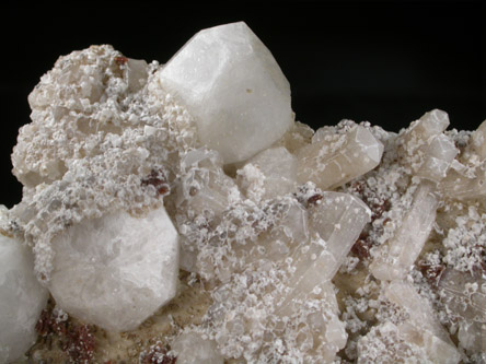 Analcime, Natrolite, Rhodochrosite, Gonnardite from De-Mix Quarry, Mont Saint-Hilaire, Qubec, Canada