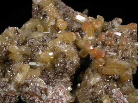 Mimetite with Calcite, Duftite from Tsumeb Mine, Otavi-Bergland District, Oshikoto, Namibia (Type Locality for Duftite)