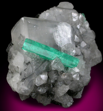 Beryl var. Emerald on Calcite from La Pita Mine, Vasquez-Yacopi District, Colombia