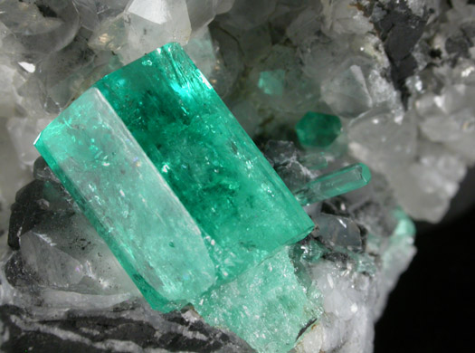 Beryl var. Emerald on Calcite from La Pita Mine, Vasquez-Yacopi District, Colombia