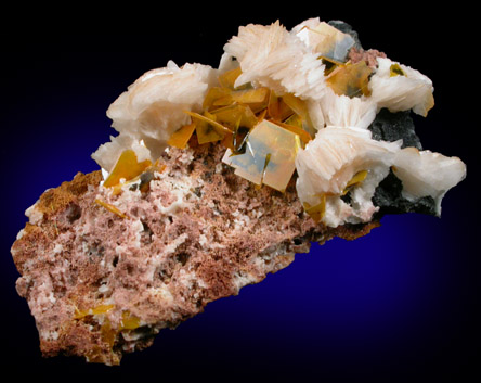 Wulfenite and Barite from Mibladen, Haute Moulouya Basin, Zeida-Aouli-Mibladen belt, Midelt Province, Morocco