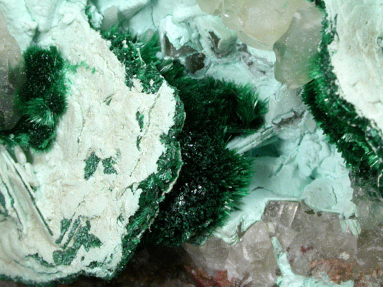 Calcite, Chrysocolla, Malachite from Mashamba Mines, 10 km west of Kolwezi, Katanga Copperbelt, Lualaba Province, Democratic Republic of the Congo