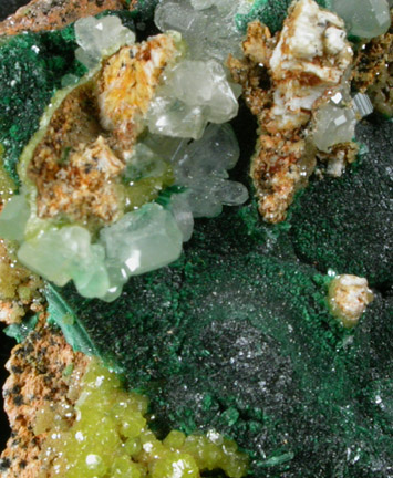 Cerussite, Pyromorphite, Malachite from Brown's Prospect, Rum Jungle, 61 km south of Darwin, Northern Territory, Australia