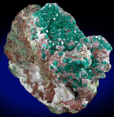 Dioptase on Calcite from Tsumeb Mine, Otavi-Bergland District, Oshikoto, Namibia