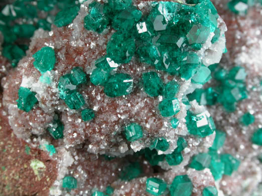 Dioptase on Calcite from Tsumeb Mine, Otavi-Bergland District, Oshikoto, Namibia