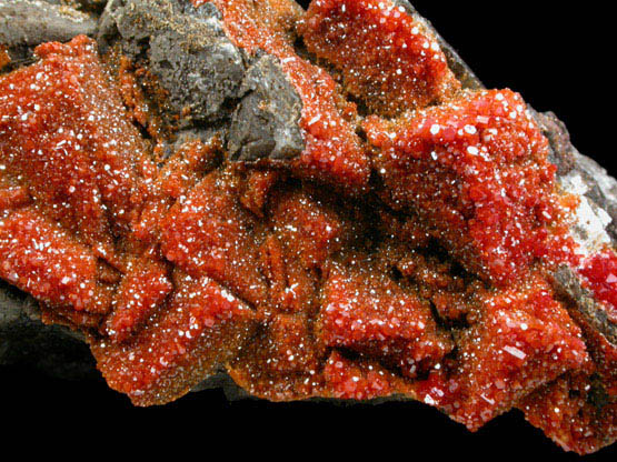 Vanadinite over Calcite from North Geronimo Mine, La Paz County, Arizona
