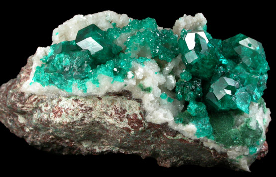 Dioptase on Calcite from Tsumeb Mine, Otavi-Bergland District, Oshikoto, Namibia