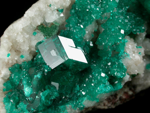 Dioptase on Calcite from Tsumeb Mine, Otavi-Bergland District, Oshikoto, Namibia