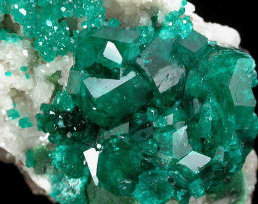 Dioptase on Calcite from Tsumeb Mine, Otavi-Bergland District, Oshikoto, Namibia