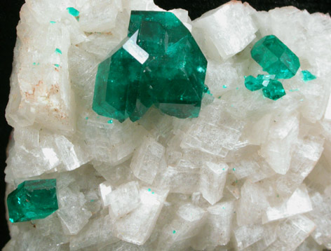 Dioptase on Calcite from Tsumeb Mine, Otavi-Bergland District, Oshikoto, Namibia