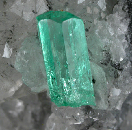 Beryl var. Emerald on Calcite from La Pita Mine, Vasquez-Yacopi District, Colombia