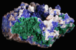 Malachite pseudomorphs after Azurite with Quartz and Azurite from Touissit Mine, 21 km SSE of Oujda, Jerada Province, Oriental, Morocco