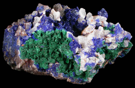 Malachite pseudomorphs after Azurite with Quartz and Azurite from Touissit Mine, 21 km SSE of Oujda, Jerada Province, Oriental, Morocco