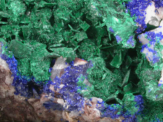 Malachite pseudomorphs after Azurite with Quartz and Azurite from Touissit Mine, 21 km SSE of Oujda, Jerada Province, Oriental, Morocco