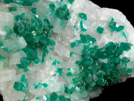 Dioptase on Calcite from Tsumeb Mine, Otavi-Bergland District, Oshikoto, Namibia