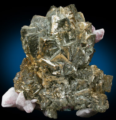 Pyrite with Calcite and Rhodochrosite from N'Chwaning Mine, Kalahari Manganese Field, Northern Cape Province, South Africa