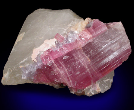 Elbaite var. Rubellite Tourmaline on Quartz with Lepidolite from Himalaya Mine, Mesa Grande District, San Diego County, California
