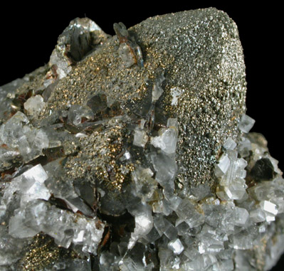 Calcite with Pyrite, Pyrrhotite, Apophyllite from Gaspe Copper Company Mine, Murdochville, Gaspe Peninsula, Québec, Canada