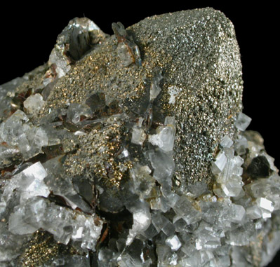 Calcite with Pyrite, Pyrrhotite, Apophyllite from Gaspe Copper Company Mine, Murdochville, Gaspe Peninsula, Qubec, Canada