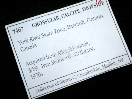 Grossular Garnet, Vesuvianite, Diopside and Calcite from York River Skarn Zone, Bancroft, Ontario, Canada