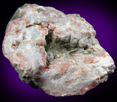 Millerite in Quartz Geode from US Route 27 road cut, Halls Gap, Lincoln County, Kentucky